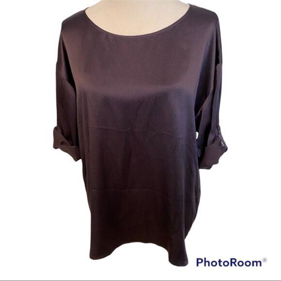 EILEEN FISHER TOP TUNIC BLOUSE PURPLE SILK TAB SLEEVE ROOMY FIT SIZE S - Picture 1 of 14